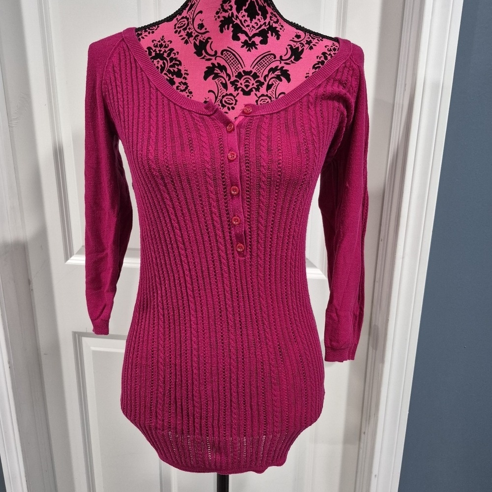 Vintage American Eagle Sweater Womens XL Dark Pink Cable Knit Fitted Y2K Preppy
